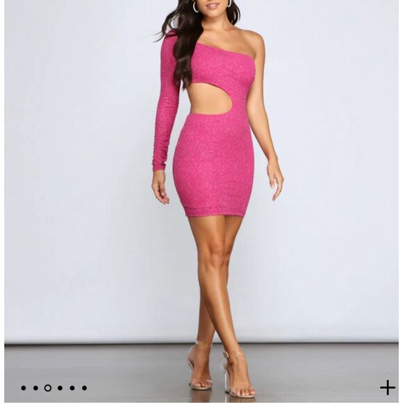 Windsor NWT One Shoulder pink Glitter Dress size small - Picture 3 of 12